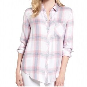 Rails Hunter Plaid Flannel Shirt Women’s Size Small White Peony Pink